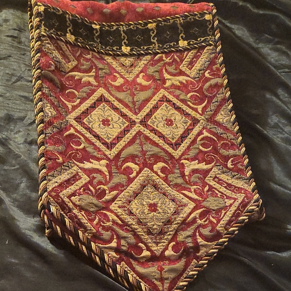 Elegant Red and Gold Tapestry Table Runner
